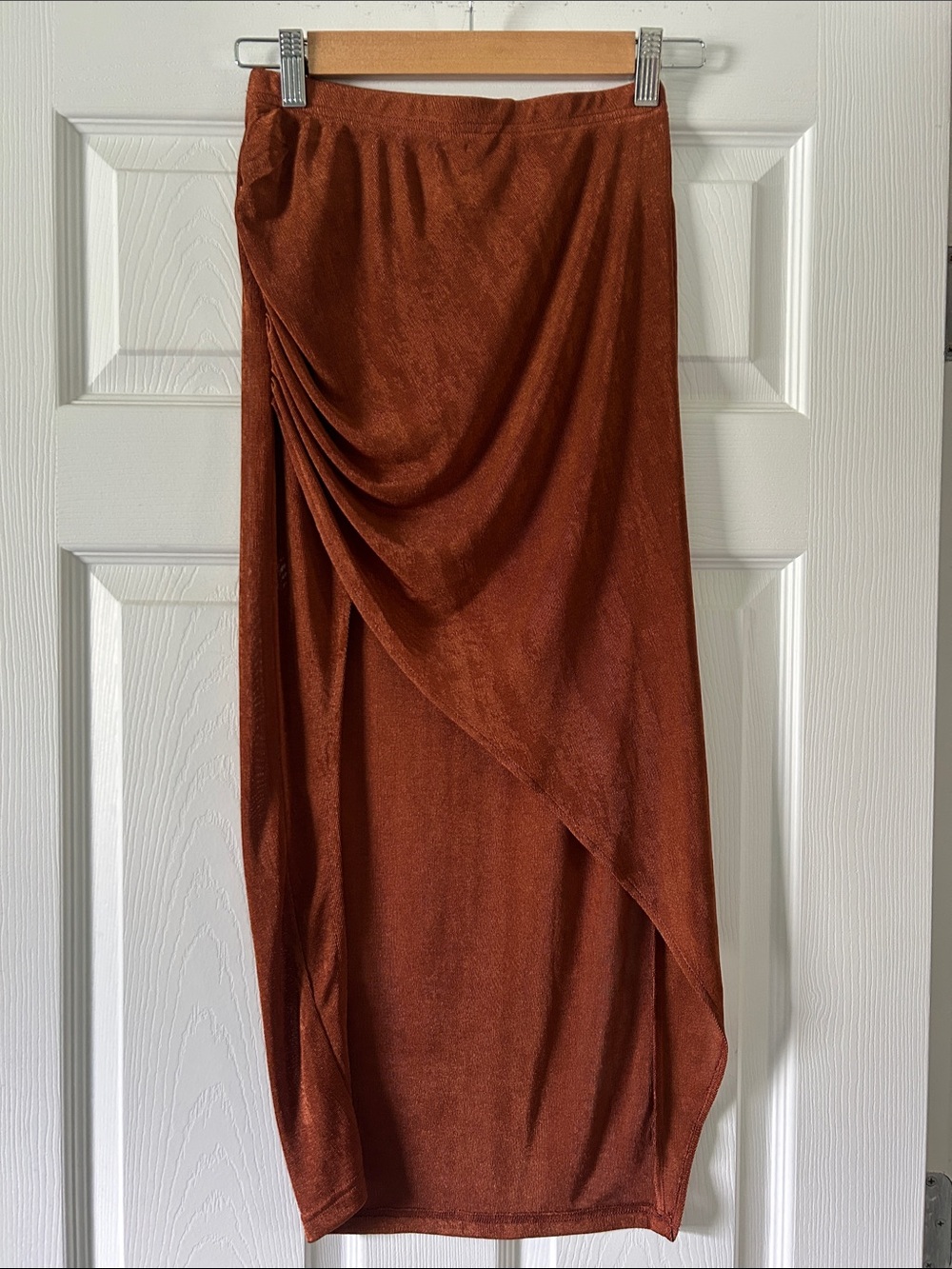 Cider Rust Asymmetrical Draped Midi Skirt